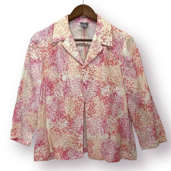 Sigrid Olsen 2 Piece Linen Blend Pantsuit Gold Red Button Up Size Medium 8 - Picture 2 of 16